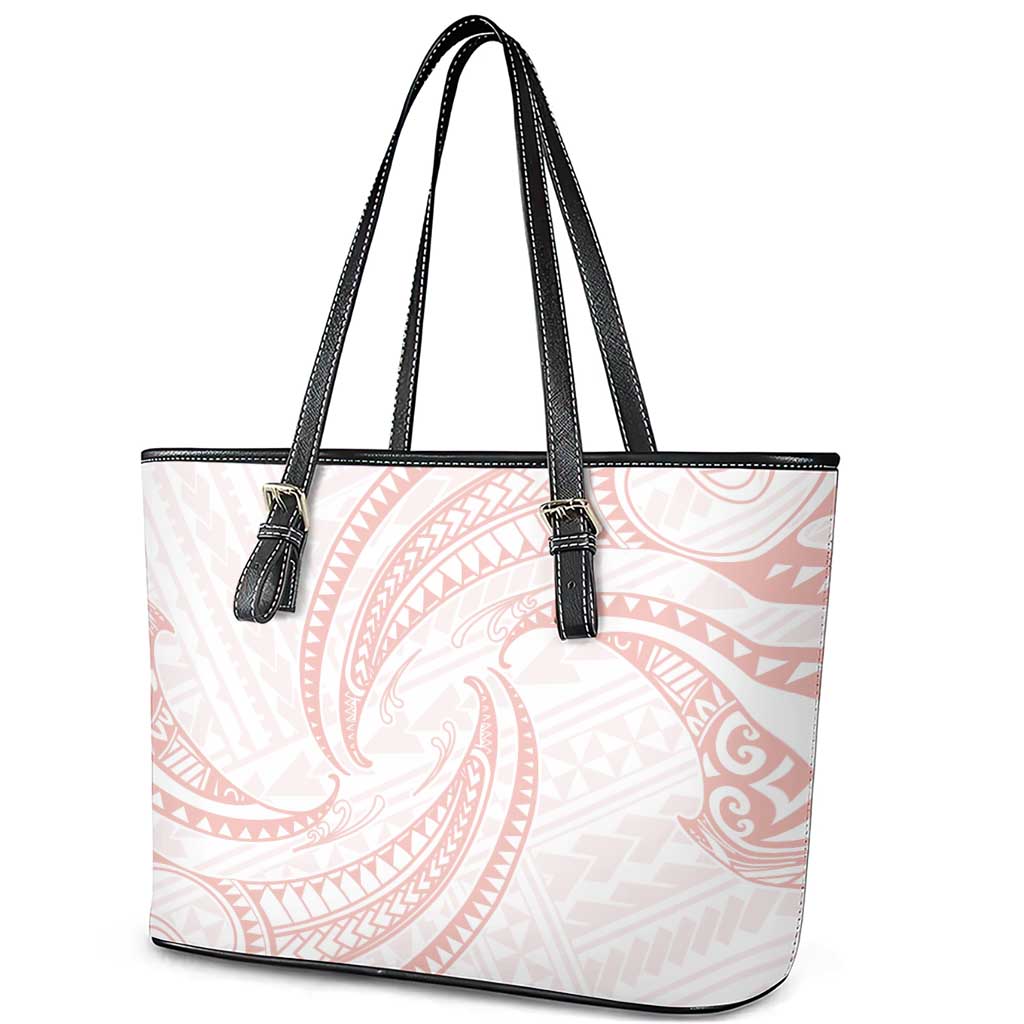 White Sunday Lotu Tamaiti Leather Tote Bag Polynesian Wave Pastel Blush - Polynesian Pride