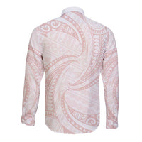 White Sunday Lotu Tamaiti Long Sleeve Button Shirt Polynesian Wave Pastel Blush - Polynesian Pride