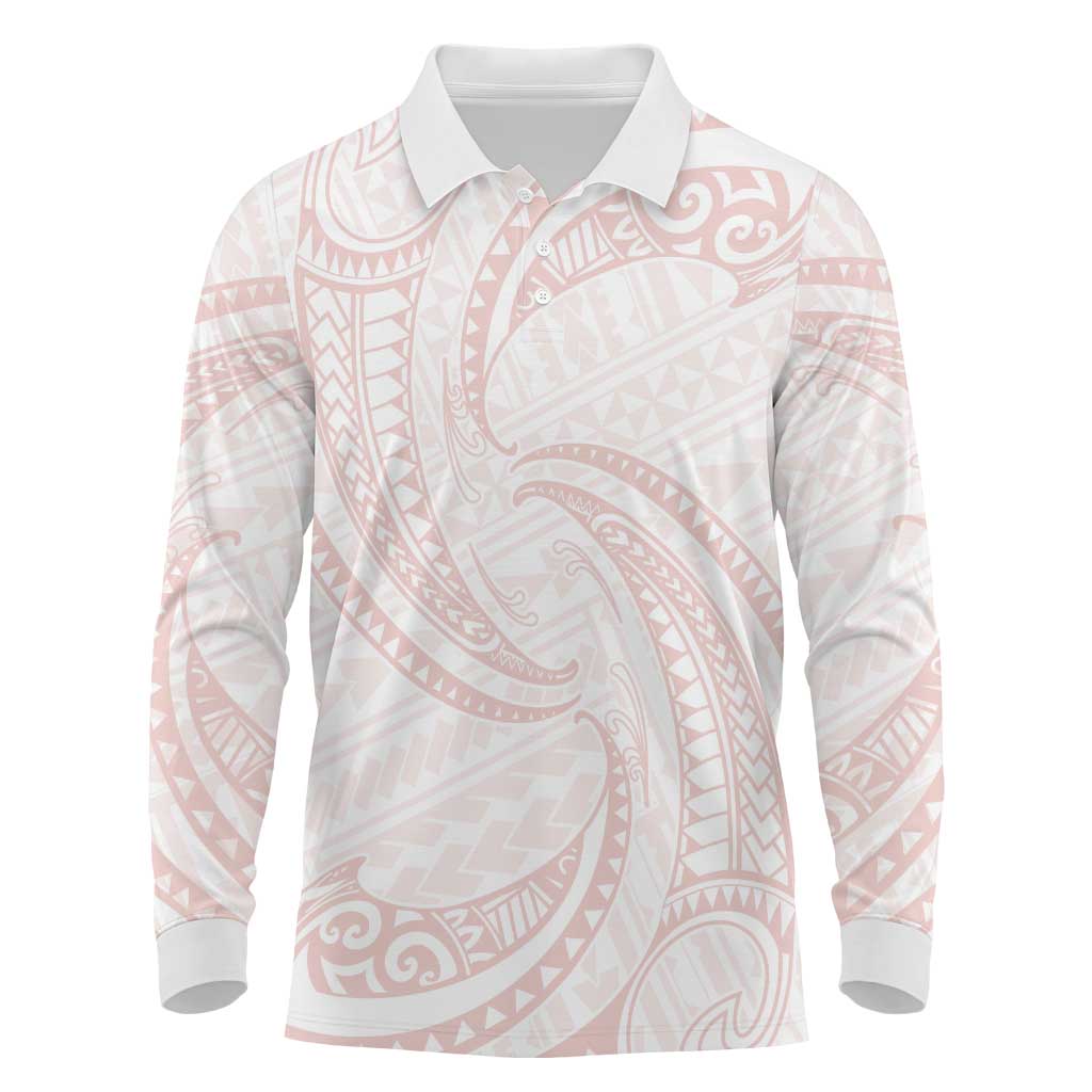 White Sunday Lotu Tamaiti Long Sleeve Polo Shirt Polynesian Wave Pastel Blush LT9 Blush - Polynesian Pride