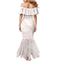 White Sunday Lotu Tamaiti Mermaid Dress Polynesian Wave Pastel Blush - Polynesian Pride