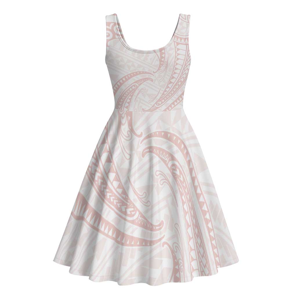 White Sunday Lotu Tamaiti Midi Dress Polynesian Wave Pastel Blush - Polynesian Pride