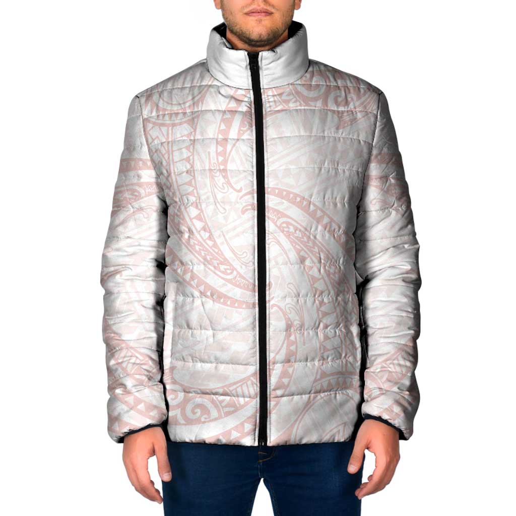 White Sunday Lotu Tamaiti Padded Jacket Polynesian Wave Pastel Blush - Polynesian Pride