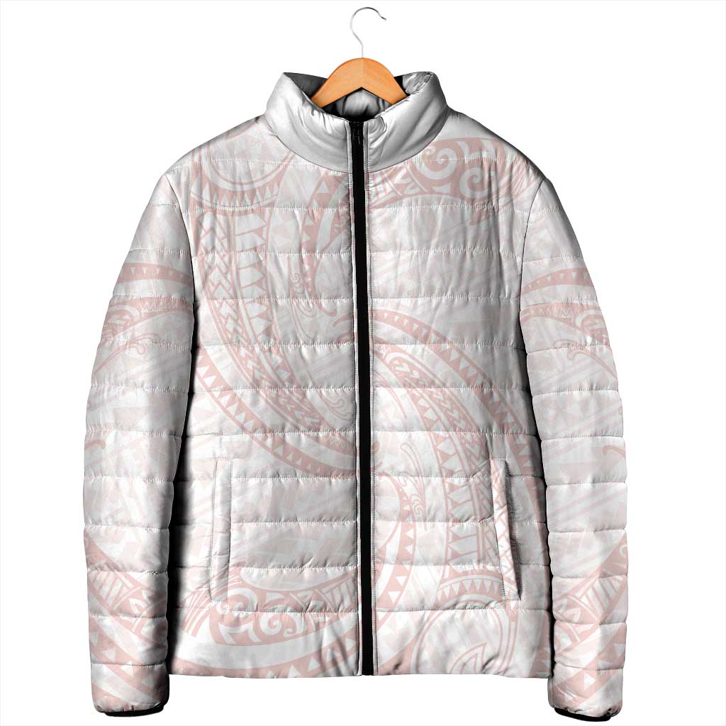 White Sunday Lotu Tamaiti Padded Jacket Polynesian Wave Pastel Blush - Polynesian Pride