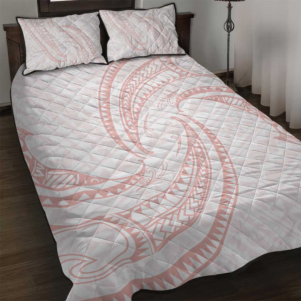 White Sunday Lotu Tamaiti Quilt Bed Set Polynesian Wave Pastel Blush LT9 Blush - Polynesian Pride