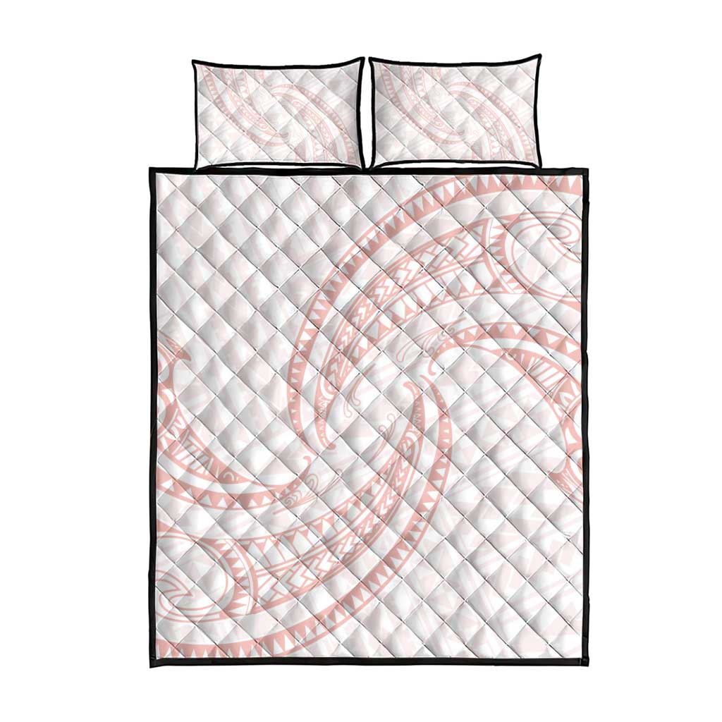 White Sunday Lotu Tamaiti Quilt Bed Set Polynesian Wave Pastel Blush - Polynesian Pride