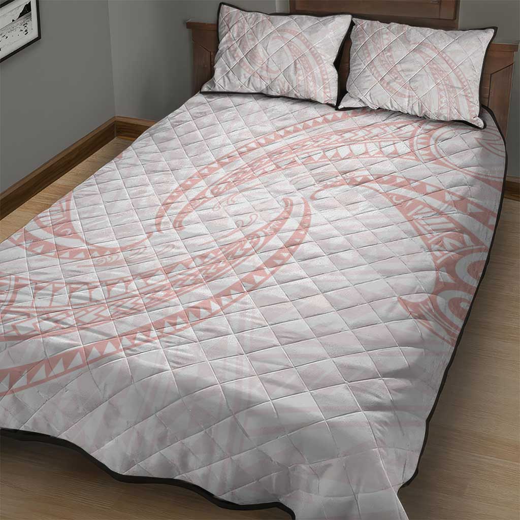 White Sunday Lotu Tamaiti Quilt Bed Set Polynesian Wave Pastel Blush - Polynesian Pride
