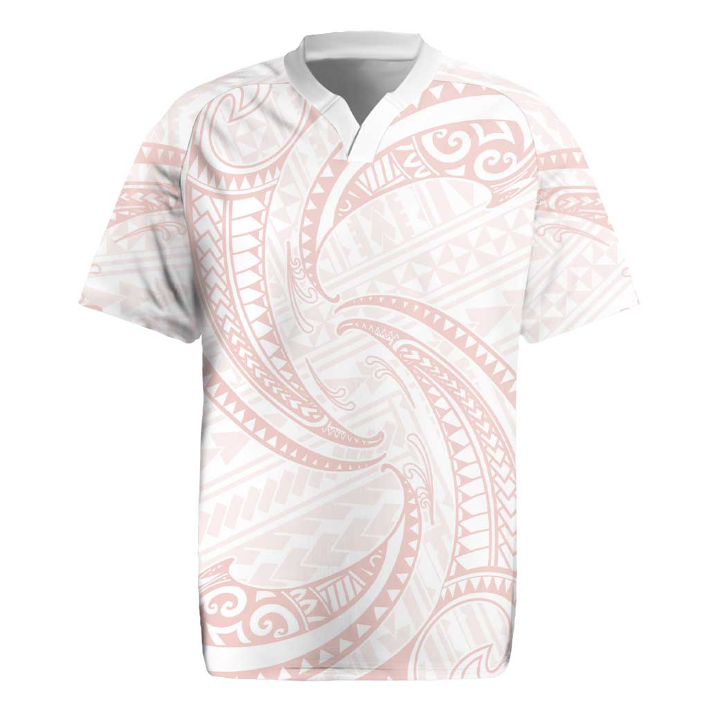 White Sunday Lotu Tamaiti Rugby Jersey Polynesian Wave Pastel Blush - Polynesian Pride