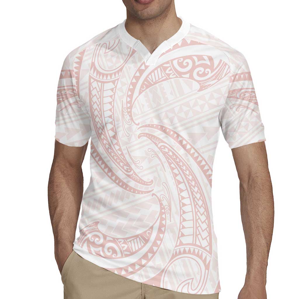 White Sunday Lotu Tamaiti Rugby Jersey Polynesian Wave Pastel Blush - Polynesian Pride