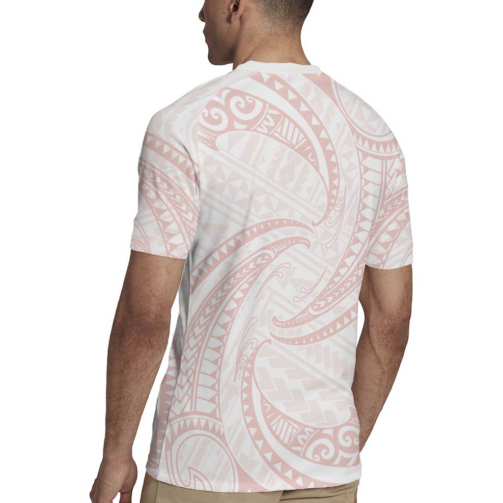 White Sunday Lotu Tamaiti Rugby Jersey Polynesian Wave Pastel Blush - Polynesian Pride
