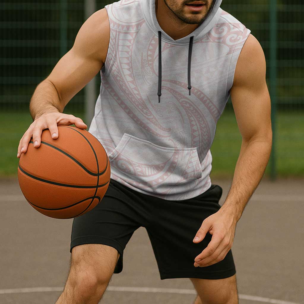 White Sunday Lotu Tamaiti Sleeveless Hoodie Polynesian Wave Pastel Blush - Polynesian Pride