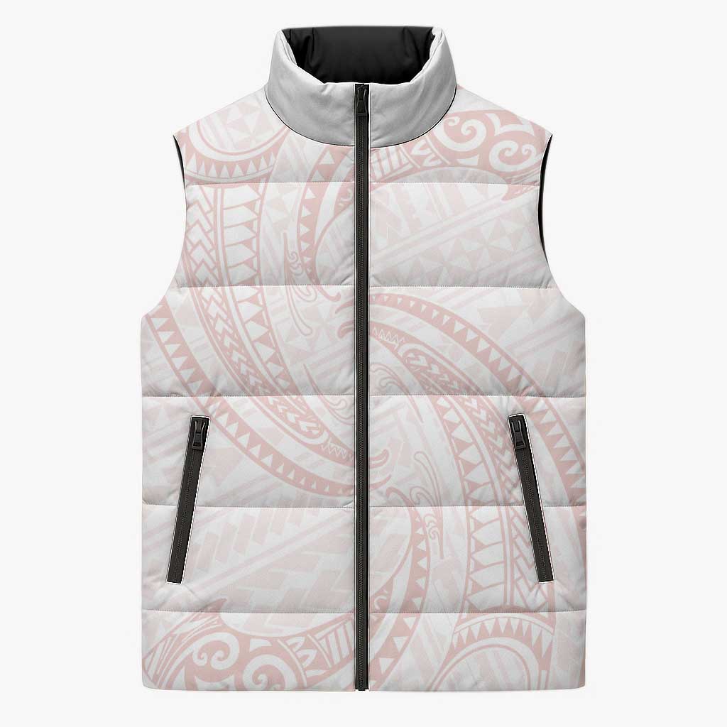 White Sunday Lotu Tamaiti Sleeveless Puffer Jacket Polynesian Wave Pastel Blush LT9 Unisex Blush - Polynesian Pride