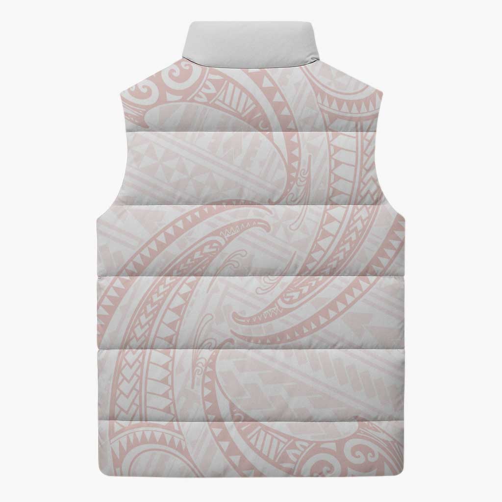 White Sunday Lotu Tamaiti Sleeveless Puffer Jacket Polynesian Wave Pastel Blush - Polynesian Pride