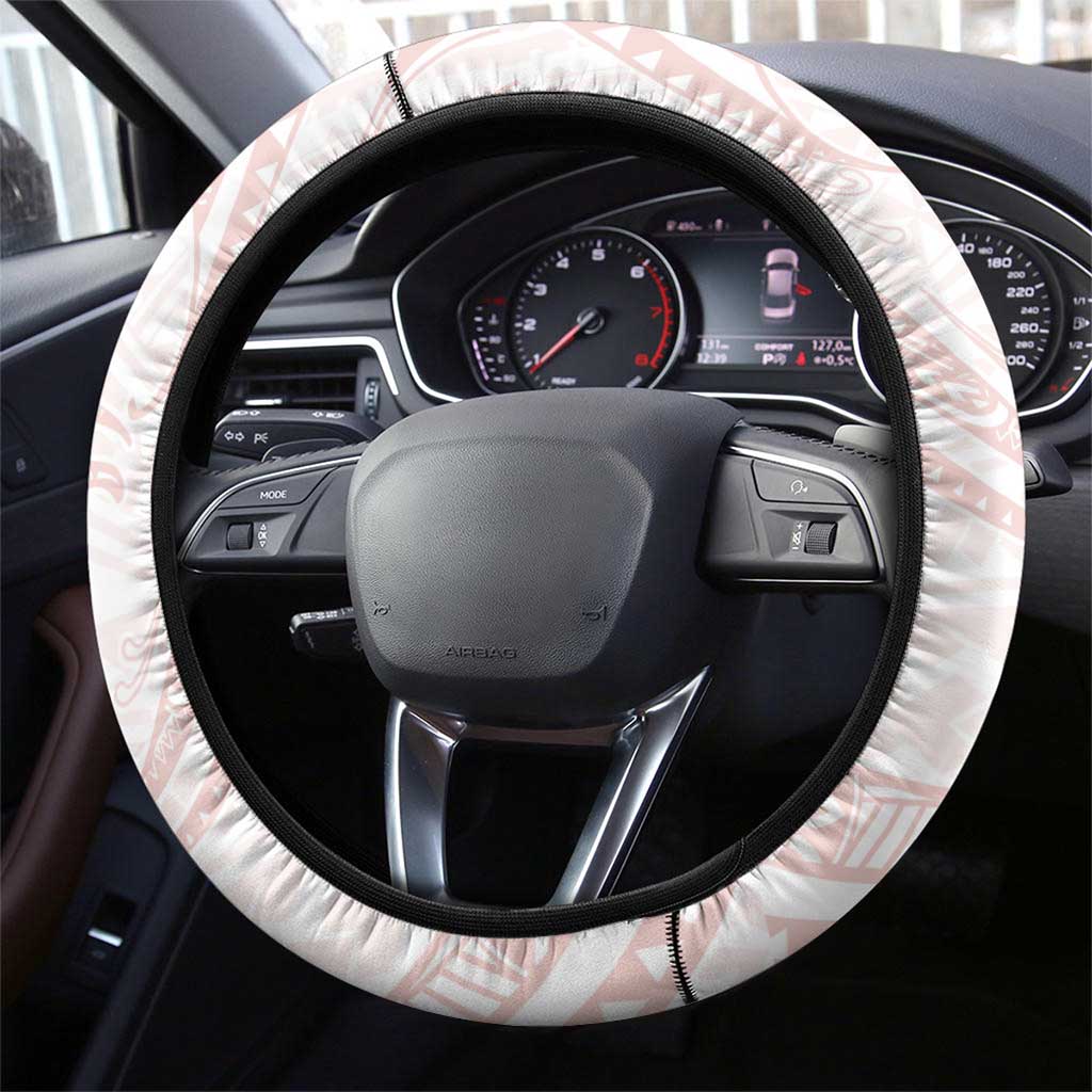 White Sunday Lotu Tamaiti Steering Wheel Cover Polynesian Wave Pastel Blush - Polynesian Pride