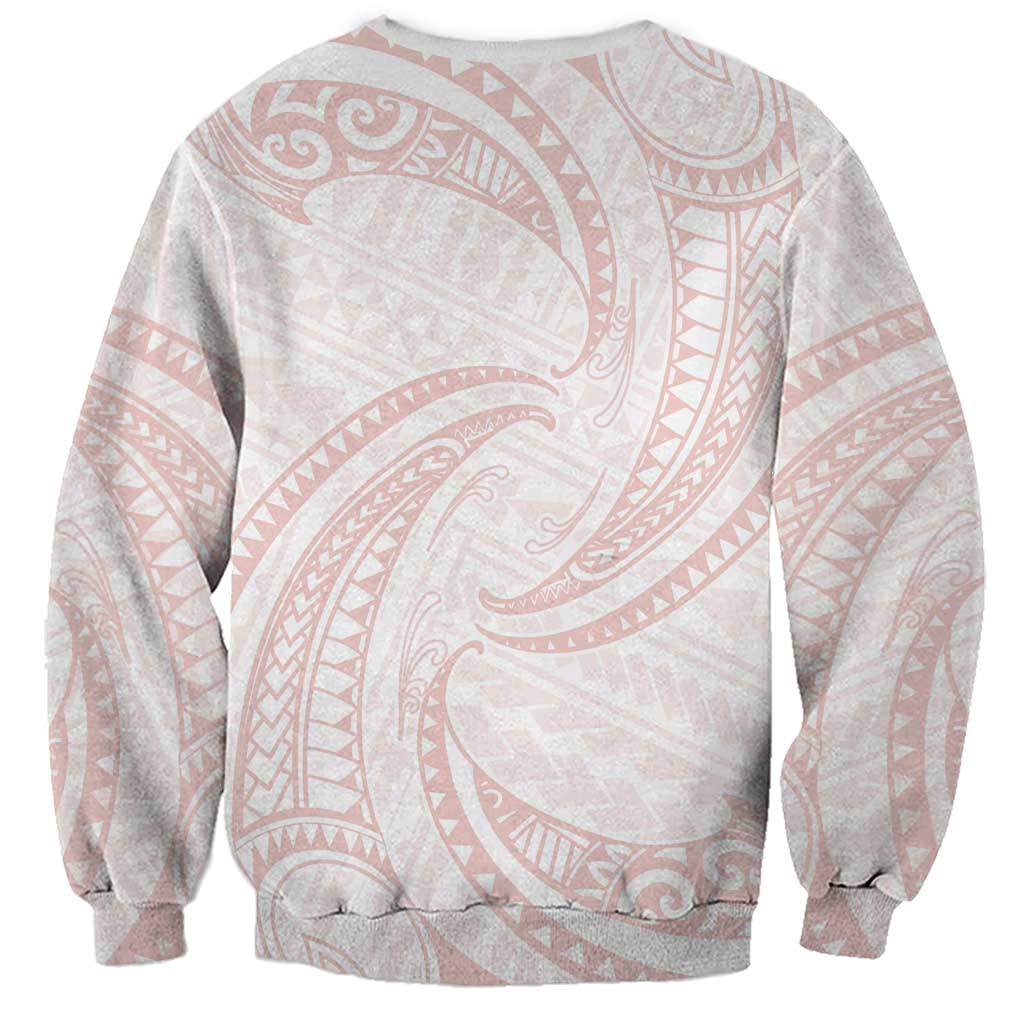 White Sunday Lotu Tamaiti Sweatshirt Polynesian Wave Pastel Blush - Polynesian Pride