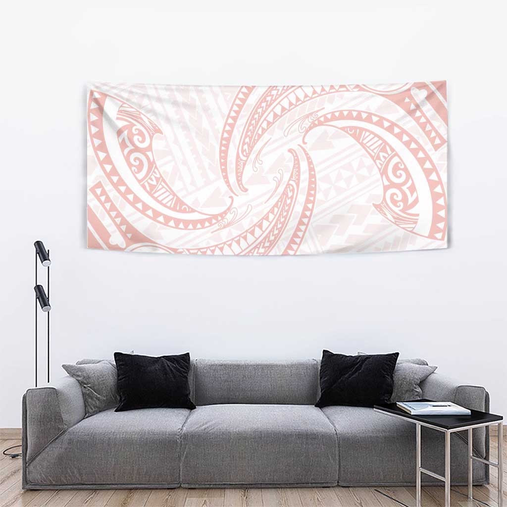 White Sunday Lotu Tamaiti Tapestry Polynesian Wave Pastel Blush - Polynesian Pride