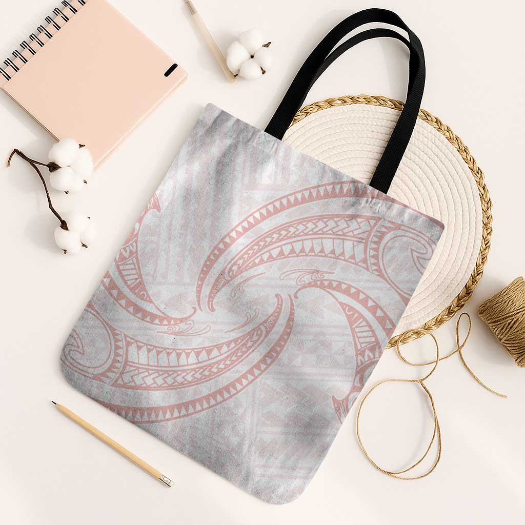 White Sunday Lotu Tamaiti Tote Bag Polynesian Wave Pastel Blush LT9 Black Strap One Size Blush - Polynesian Pride