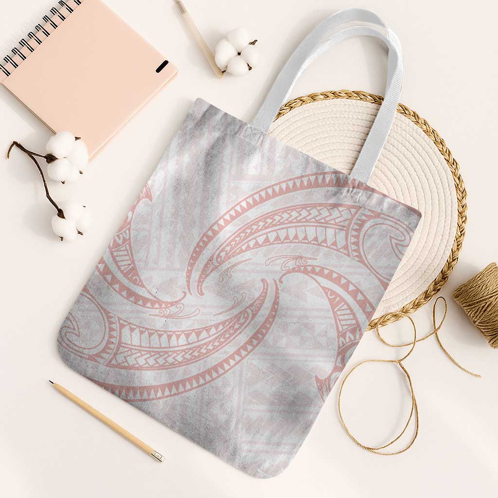 White Sunday Lotu Tamaiti Tote Bag Polynesian Wave Pastel Blush - Polynesian Pride