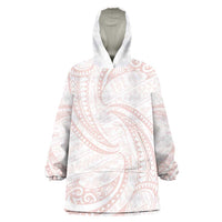 White Sunday Lotu Tamaiti Wearable Blanket Hoodie Polynesian Wave Pastel Blush - Polynesian Pride