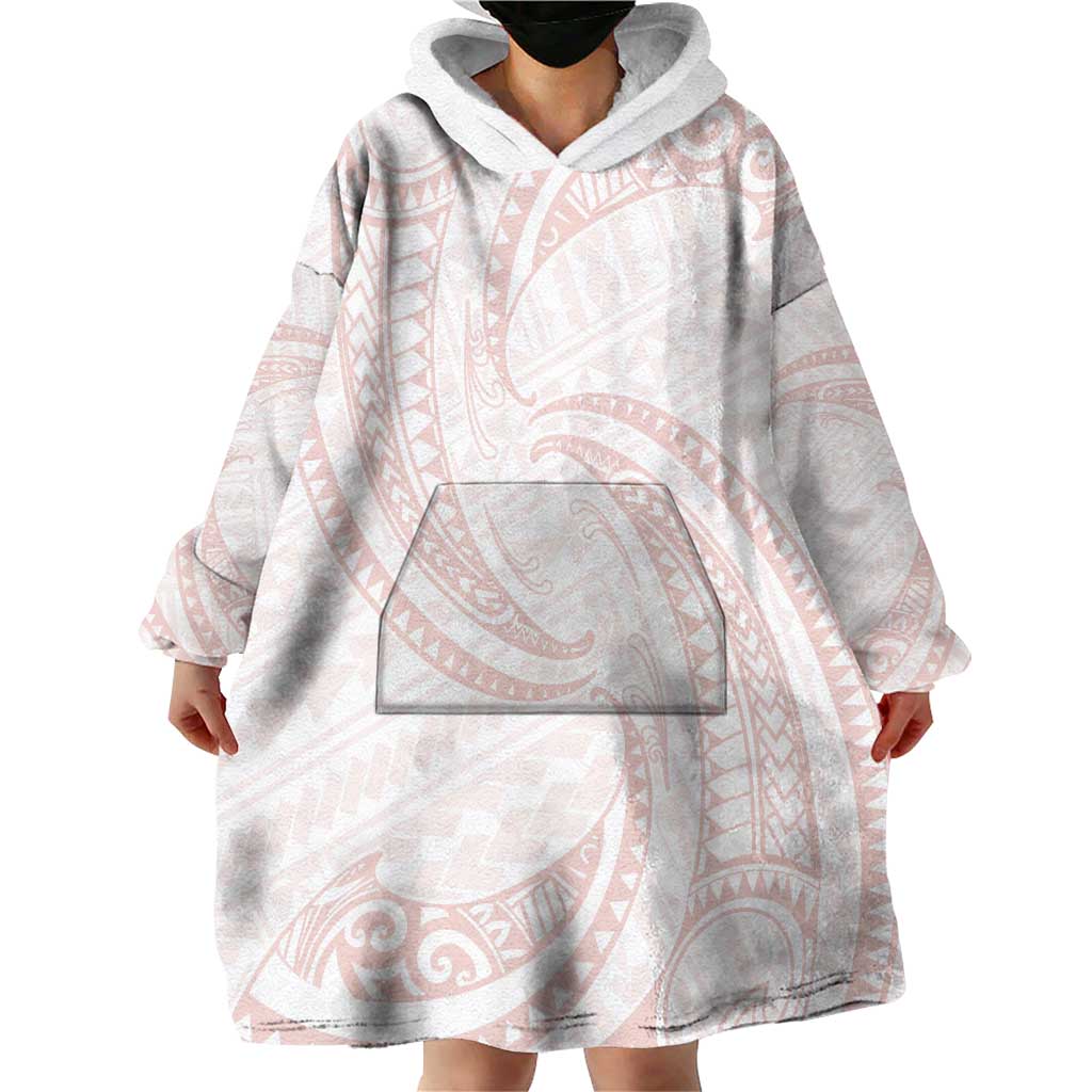White Sunday Lotu Tamaiti Wearable Blanket Hoodie Polynesian Wave Pastel Blush - Polynesian Pride