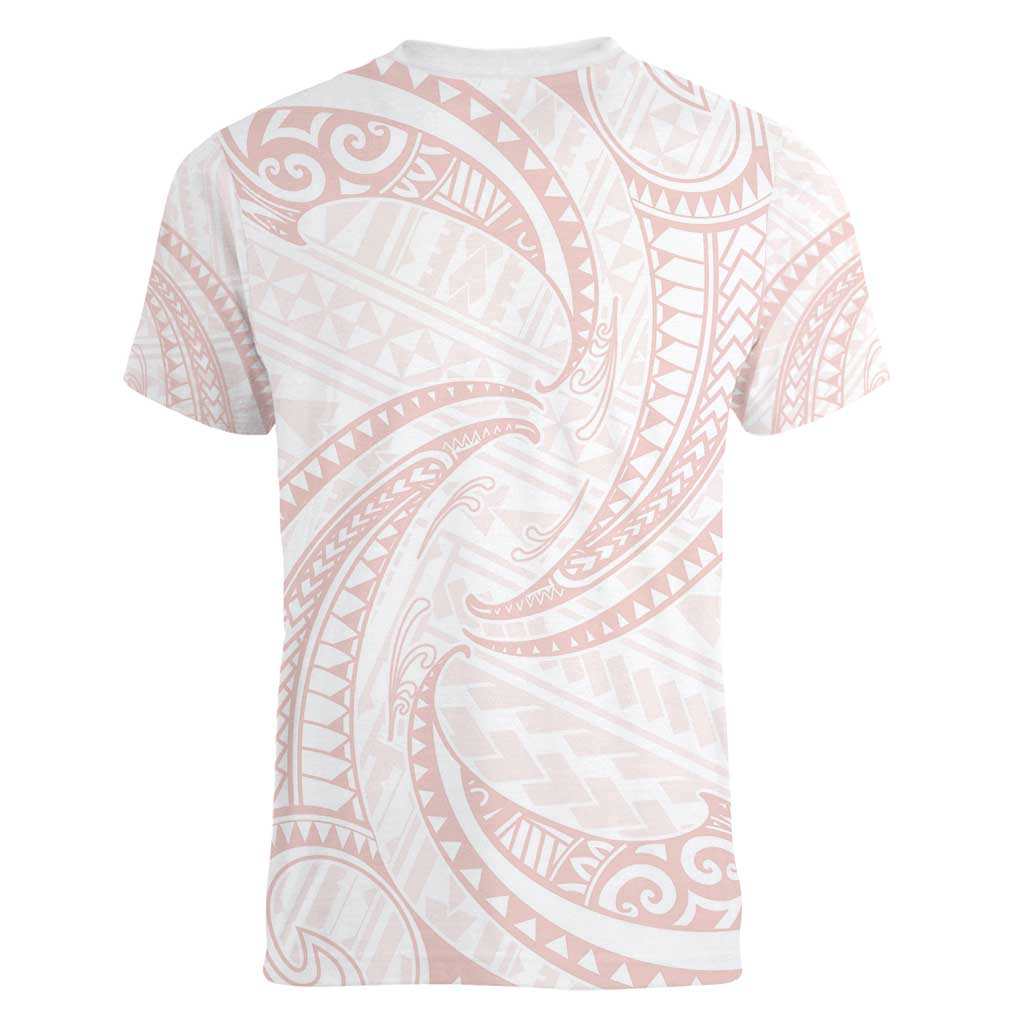 White Sunday Lotu Tamaiti Women V-Neck T-Shirt Polynesian Wave Pastel Blush - Polynesian Pride