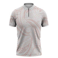 White Sunday Lotu Tamaiti Zipper Polo Shirt Polynesian Wave Pastel Blush - Polynesian Pride
