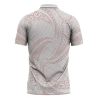 White Sunday Lotu Tamaiti Zipper Polo Shirt Polynesian Wave Pastel Blush - Polynesian Pride