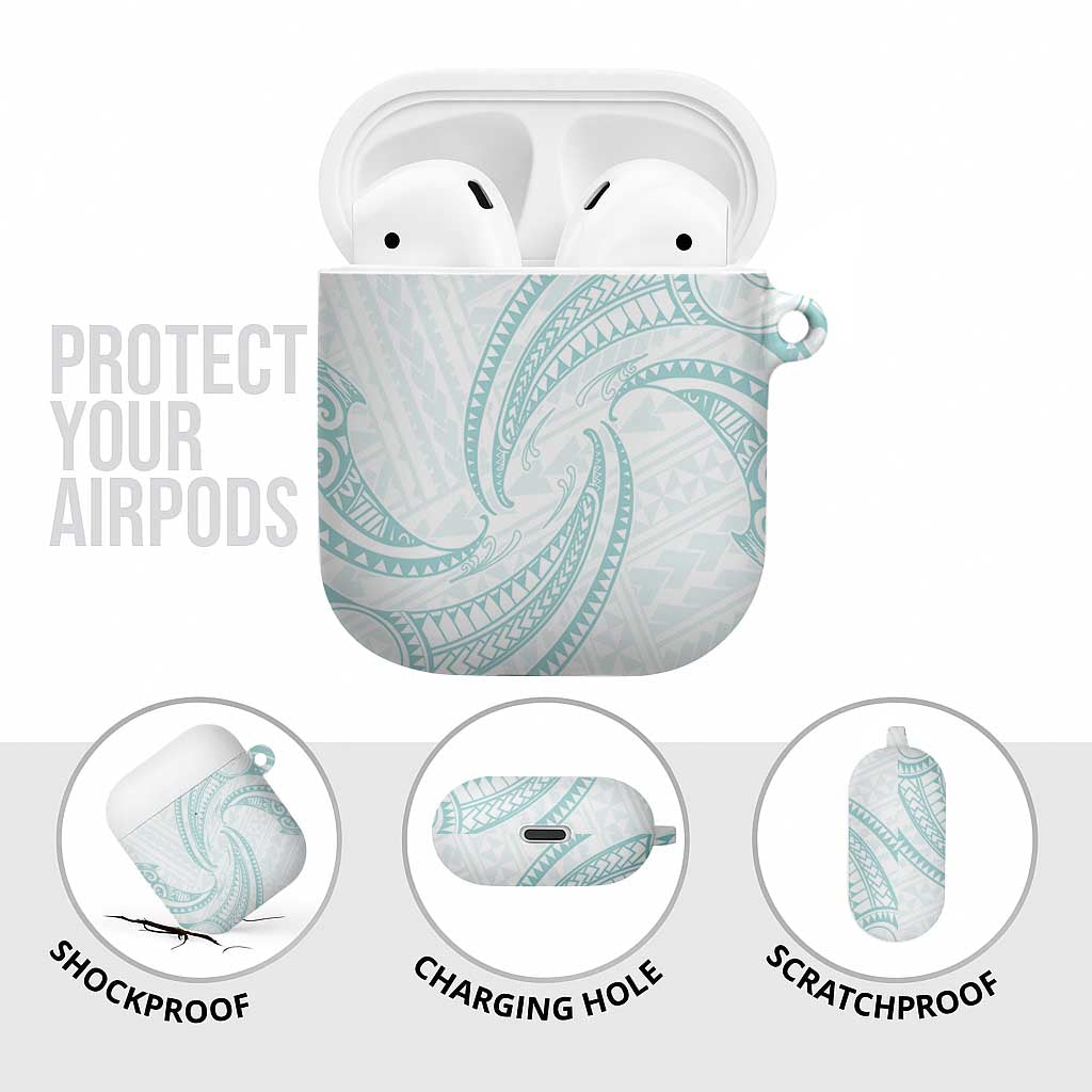 White Sunday Lotu Tamaiti AirPods Case Polynesian Wave Pastel Cyan - Polynesian Pride