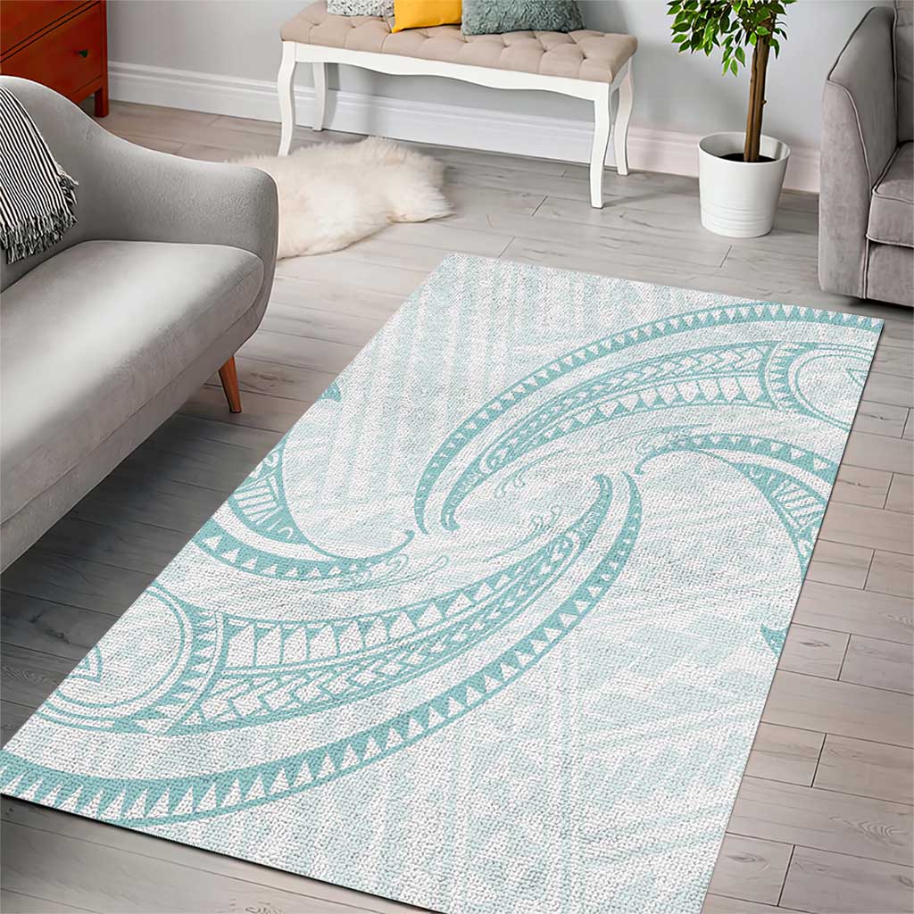 White Sunday Lotu Tamaiti Area Rug Polynesian Wave Pastel Cyan - Polynesian Pride