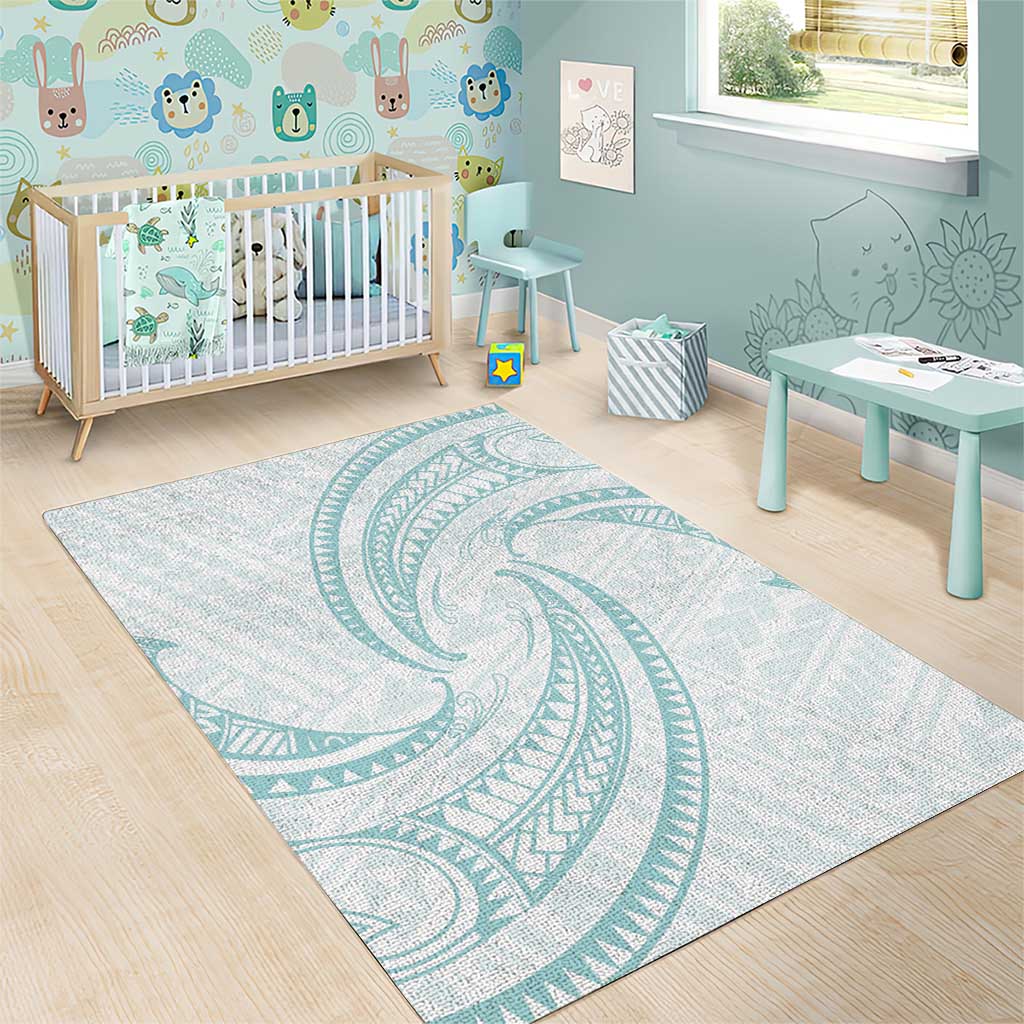 White Sunday Lotu Tamaiti Area Rug Polynesian Wave Pastel Cyan - Polynesian Pride