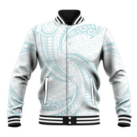 White Sunday Lotu Tamaiti Baseball Jacket Polynesian Wave Pastel Cyan - Polynesian Pride