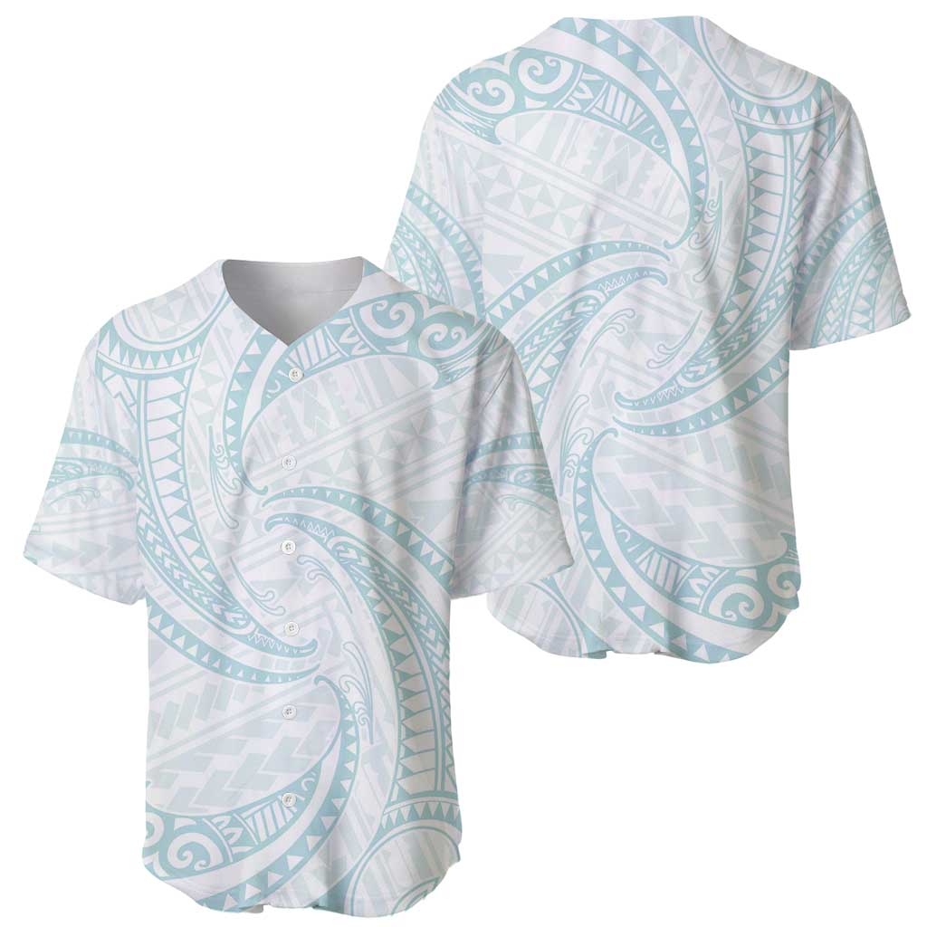 White Sunday Lotu Tamaiti Baseball Jersey Polynesian Wave Pastel Cyan - Polynesian Pride