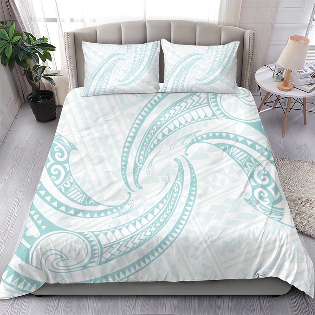 White Sunday Lotu Tamaiti Bedding Set Polynesian Wave Pastel Cyan - Polynesian Pride