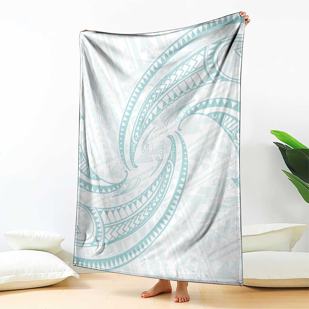 White Sunday Lotu Tamaiti Blanket Polynesian Wave Pastel Cyan - Polynesian Pride
