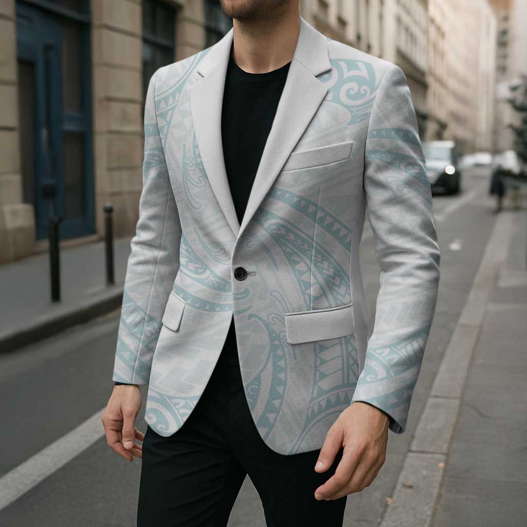 White Sunday Lotu Tamaiti Blazer Polynesian Wave Pastel Cyan - Polynesian Pride