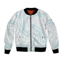 White Sunday Lotu Tamaiti Bomber Jacket Polynesian Wave Pastel Cyan - Polynesian Pride