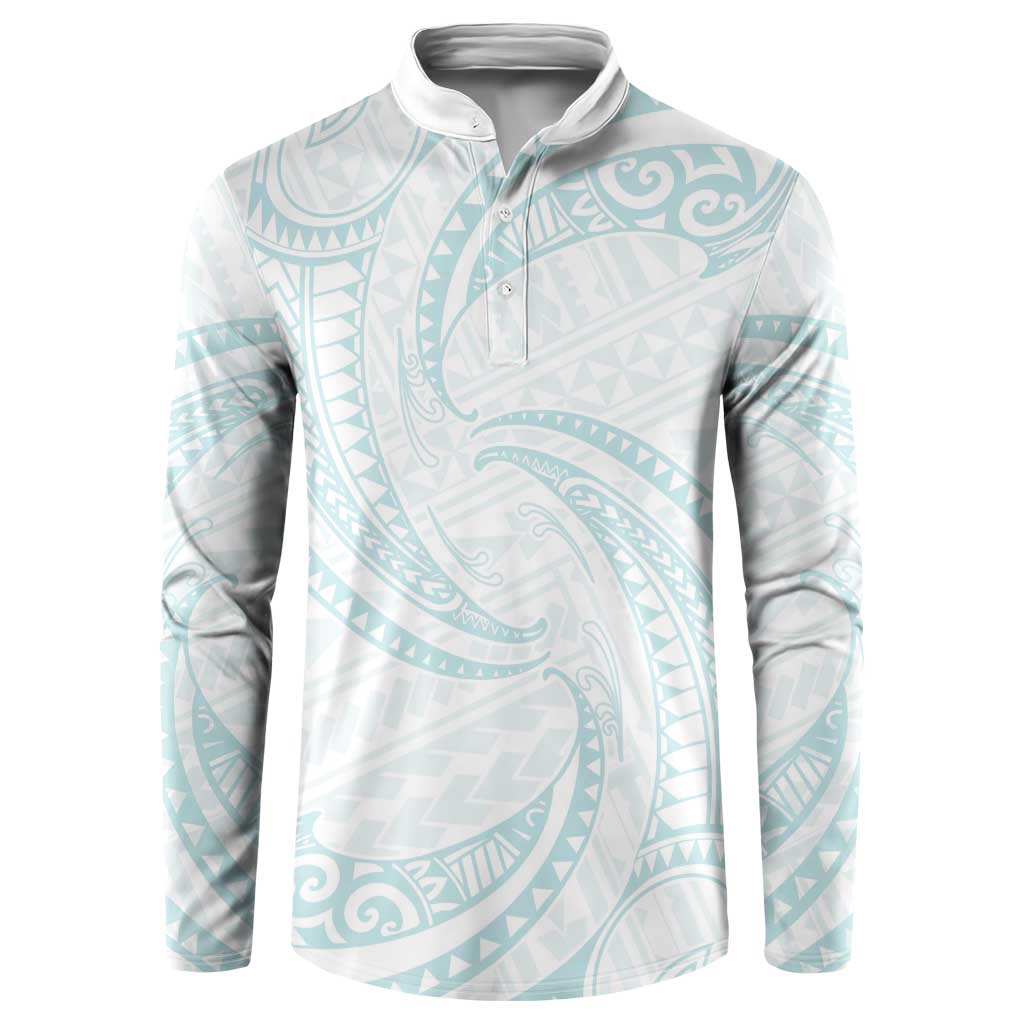 White Sunday Lotu Tamaiti Button Sweatshirt Polynesian Wave Pastel Cyan - Polynesian Pride