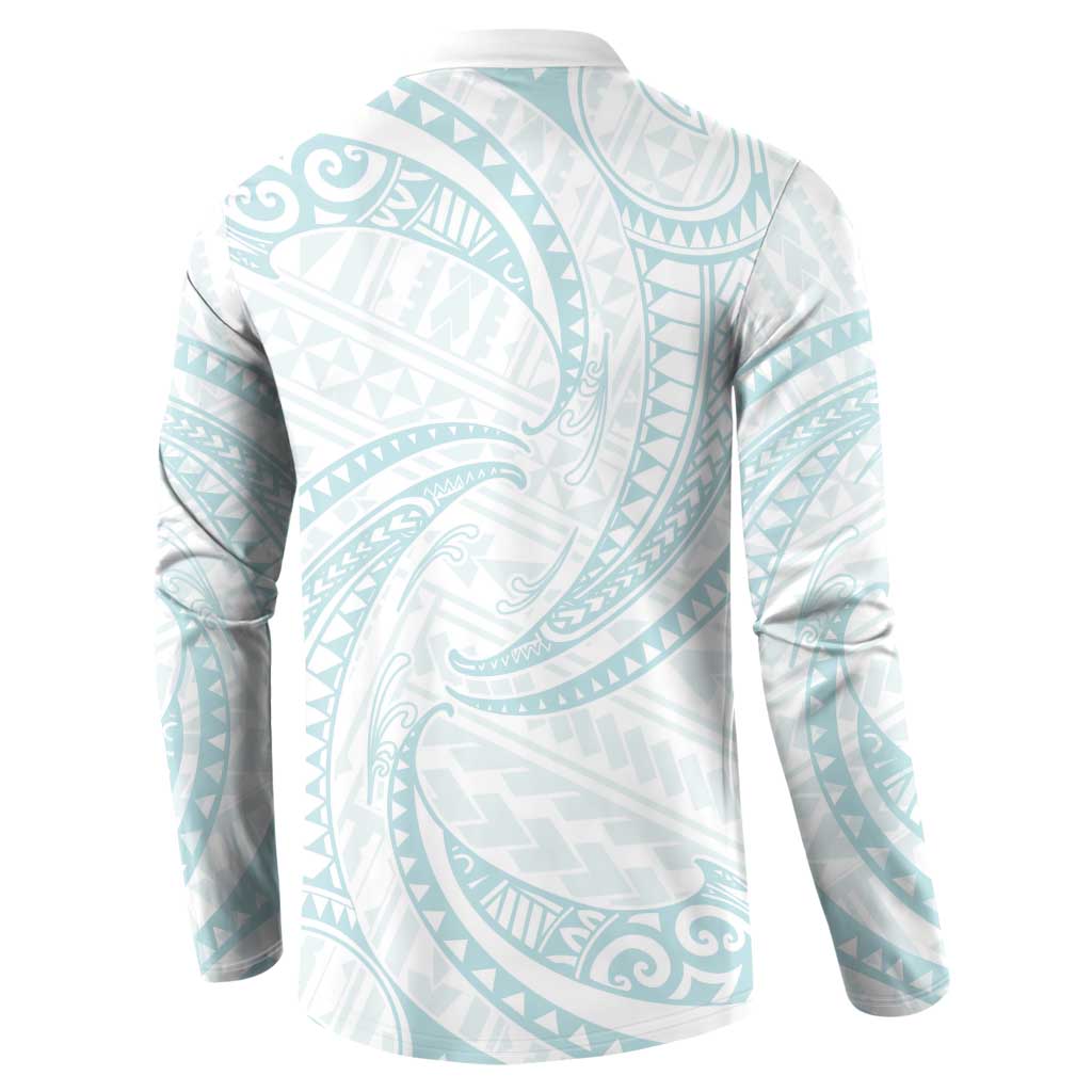 White Sunday Lotu Tamaiti Button Sweatshirt Polynesian Wave Pastel Cyan - Polynesian Pride