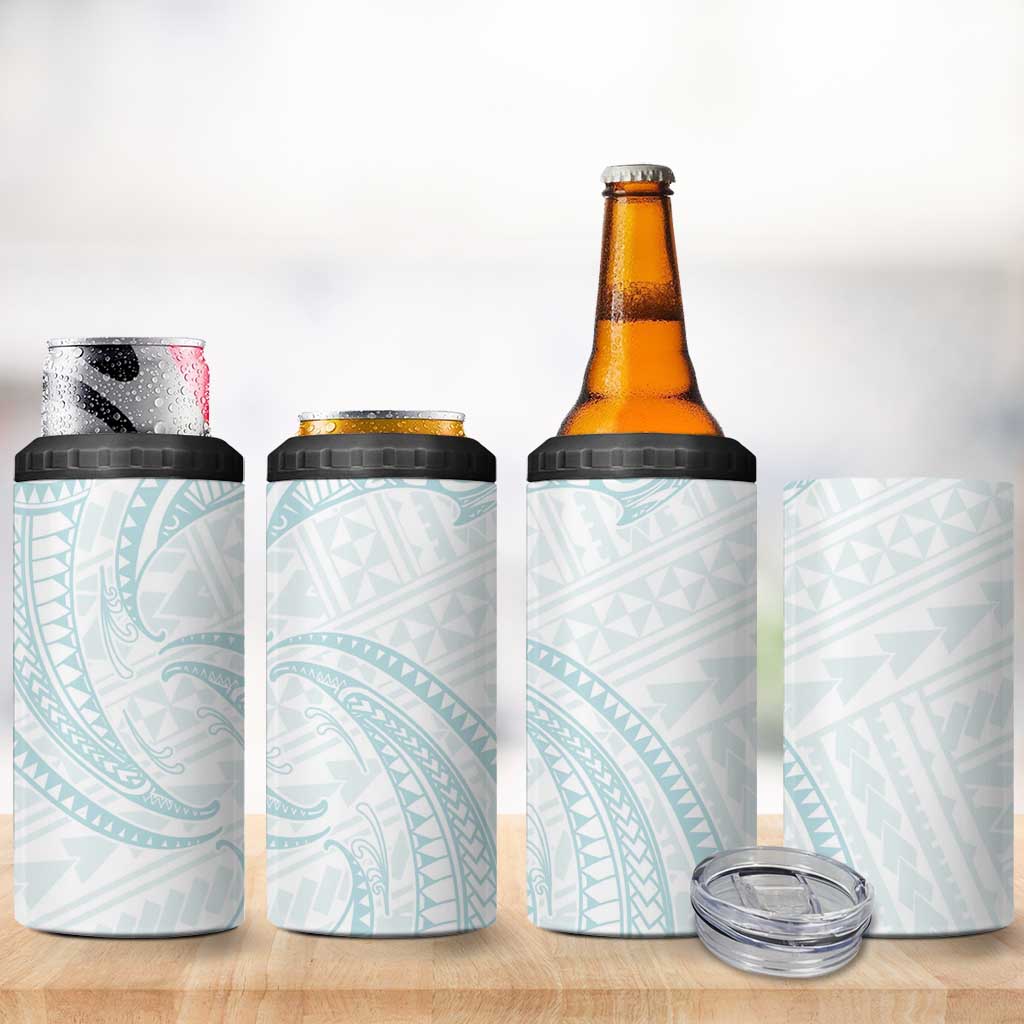White Sunday Lotu Tamaiti 4 in 1 Can Cooler Tumbler Polynesian Wave Pastel Cyan - Polynesian Pride