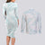 White Sunday Lotu Tamaiti Couples Matching Long Sleeve Bodycon Dress and Long Sleeve Button Shirt Polynesian Wave Pastel Cyan - Polynesian Pride