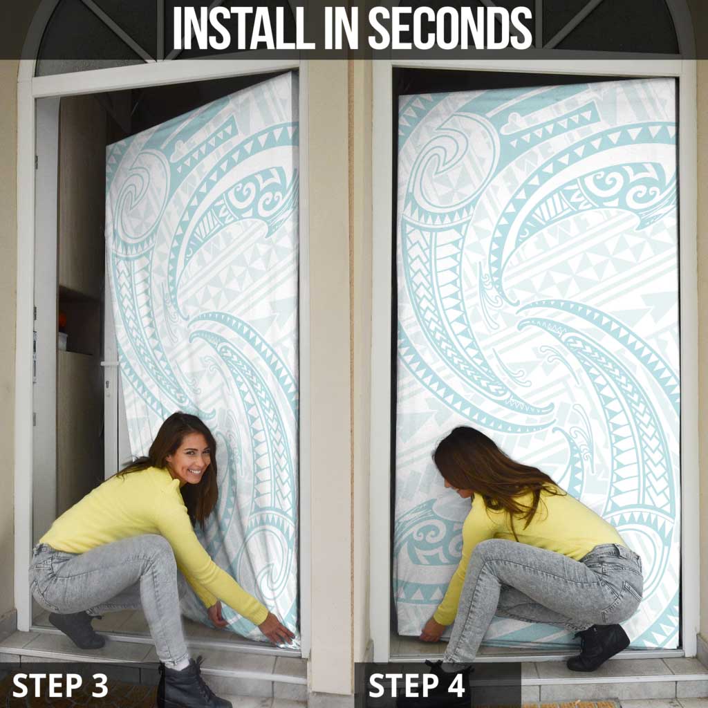 White Sunday Lotu Tamaiti Door Cover Polynesian Wave Pastel Cyan - Polynesian Pride