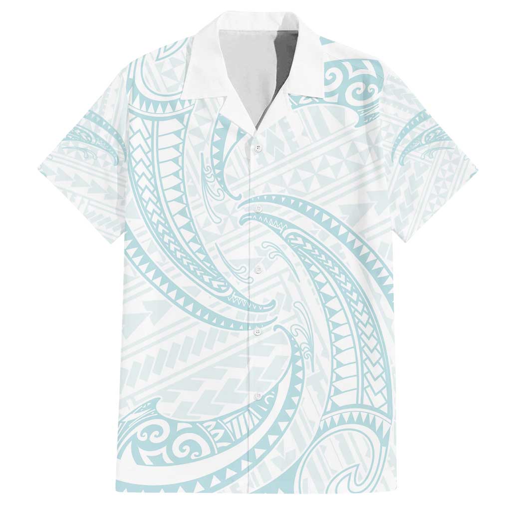 White Sunday Lotu Tamaiti Family Matching Long Sleeve Bodycon Dress and Hawaiian Shirt Polynesian Wave Pastel Cyan - Polynesian Pride