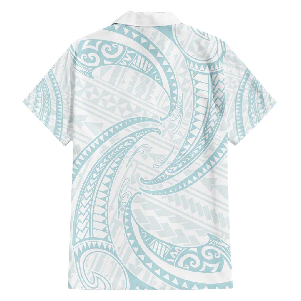 White Sunday Lotu Tamaiti Family Matching Long Sleeve Bodycon Dress and Hawaiian Shirt Polynesian Wave Pastel Cyan - Polynesian Pride