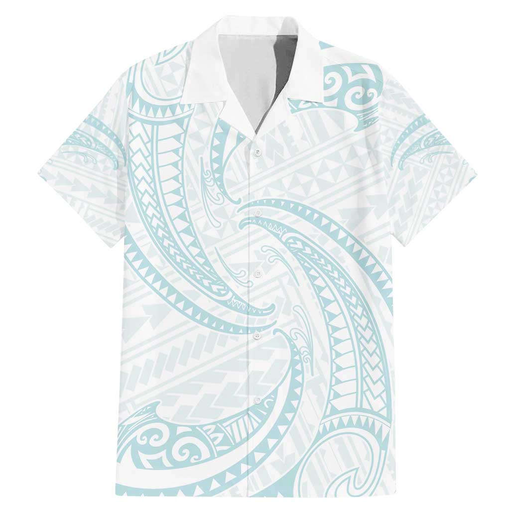 White Sunday Lotu Tamaiti Family Matching Mermaid Dress and Hawaiian Shirt Polynesian Wave Pastel Cyan - Polynesian Pride