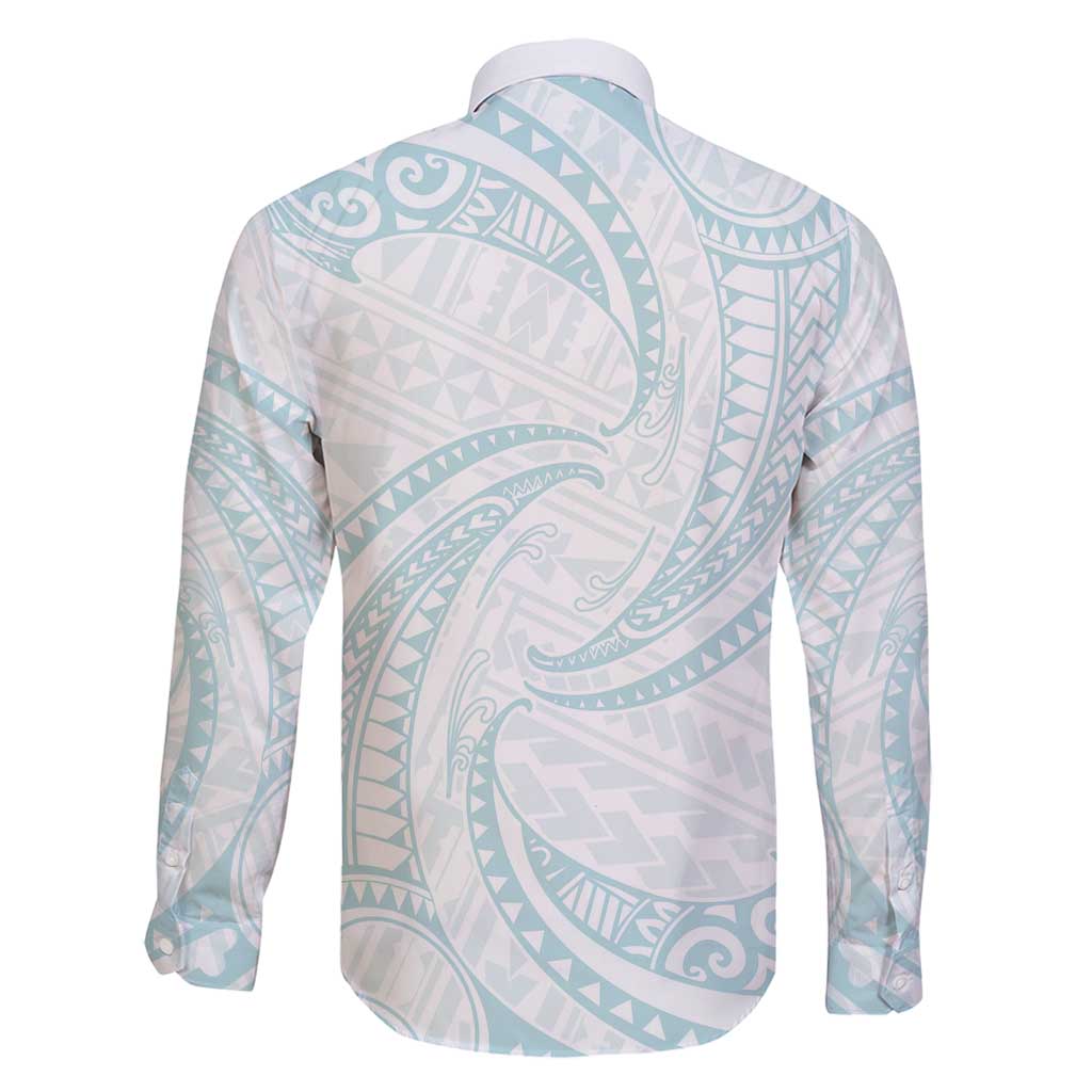 White Sunday Lotu Tamaiti Family Matching Mermaid Dress and Hawaiian Shirt Polynesian Wave Pastel Cyan - Polynesian Pride