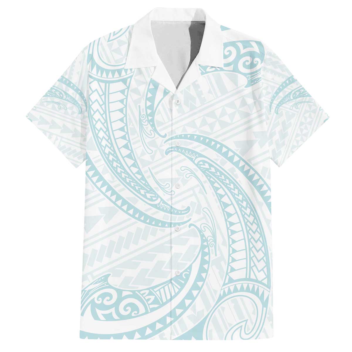White Sunday Lotu Tamaiti Family Matching Off The Shoulder Long Sleeve Dress and Hawaiian Shirt Polynesian Wave Pastel Cyan - Polynesian Pride