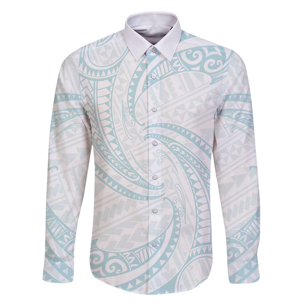 White Sunday Lotu Tamaiti Family Matching Off The Shoulder Long Sleeve Dress and Hawaiian Shirt Polynesian Wave Pastel Cyan - Polynesian Pride