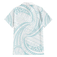 White Sunday Lotu Tamaiti Family Matching Off Shoulder Short Dress and Hawaiian Shirt Polynesian Wave Pastel Cyan LT9 - Polynesian Pride