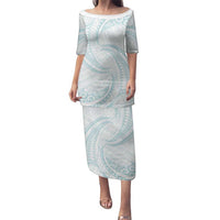 White Sunday Lotu Tamaiti Family Matching Puletasi and Hawaiian Shirt Polynesian Wave Pastel Cyan - Polynesian Pride