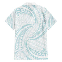 White Sunday Lotu Tamaiti Family Matching Short Sleeve Bodycon Dress and Hawaiian Shirt Polynesian Wave Pastel Cyan - Polynesian Pride