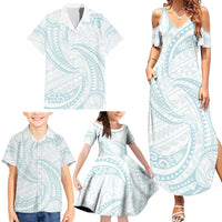 White Sunday Lotu Tamaiti Family Matching Summer Maxi Dress and Hawaiian Shirt Polynesian Wave Pastel Cyan - Polynesian Pride